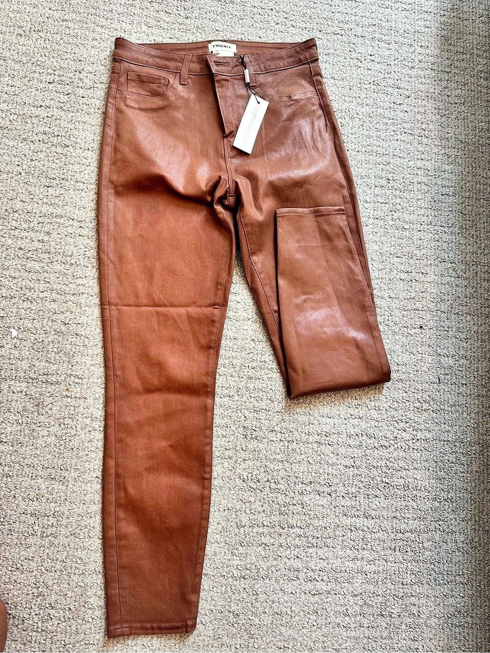 L'AGENCE Marguerite Coated Skinny Jean Brown Skinny Pants Waist 28 NWT